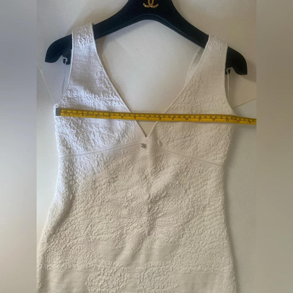 Vintage CHANEL 2006 Cruise White Jacquard Knit Midi Dress